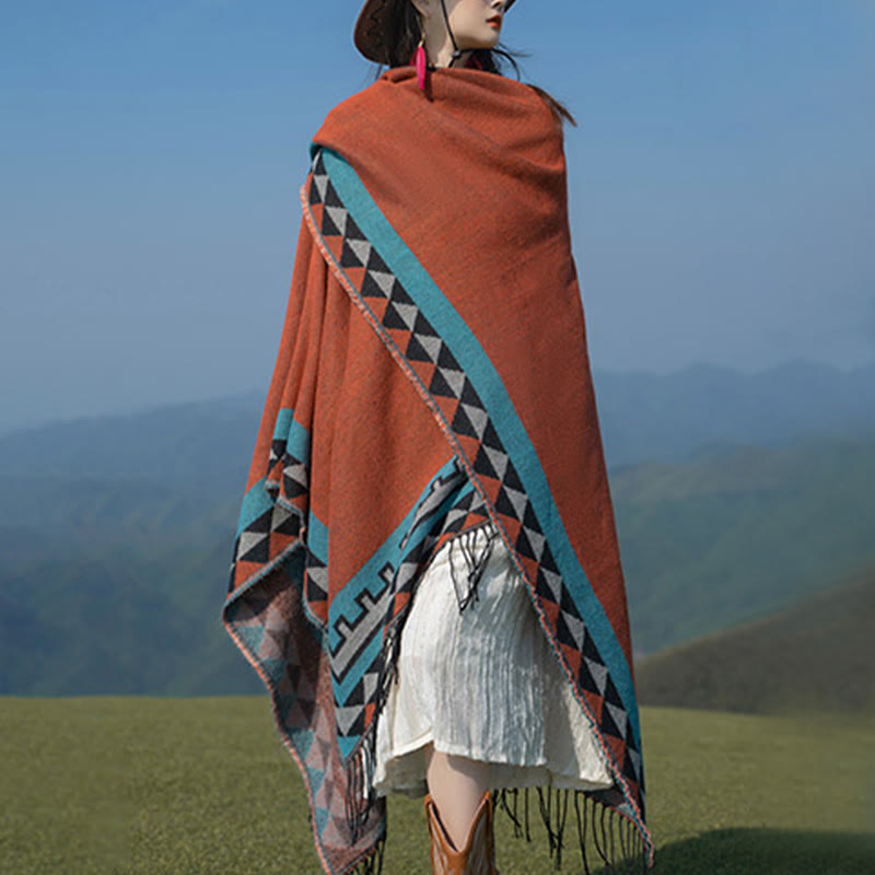Tactile Knit Geometric Pattern Meditation Tibetan Shawl Wrap
