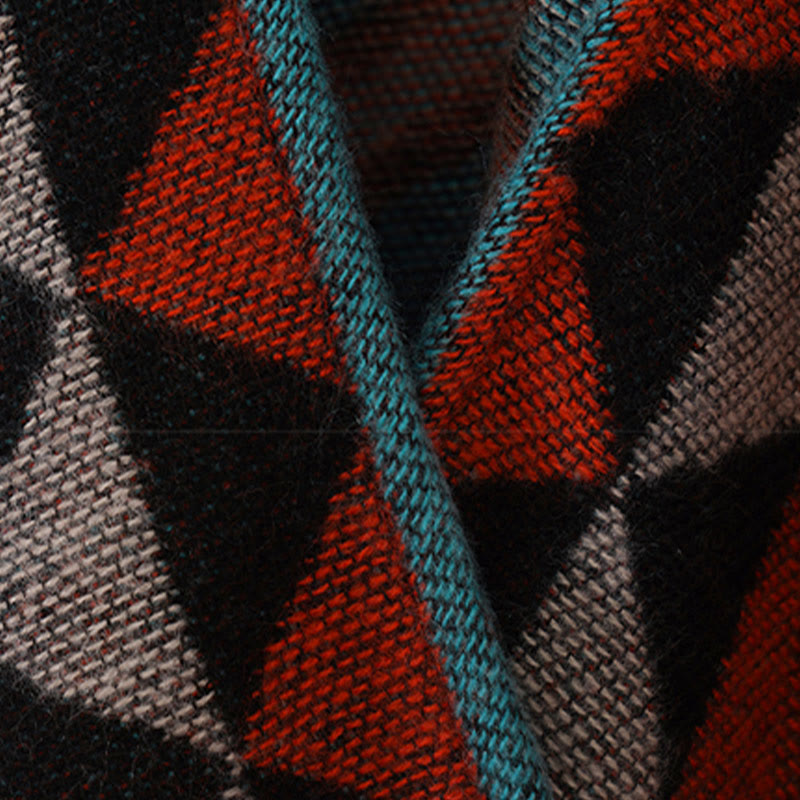 Tactile Knit Geometric Pattern Meditation Tibetan Shawl Wrap
