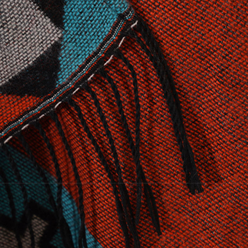 Tactile Knit Geometric Pattern Meditation Tibetan Shawl Wrap