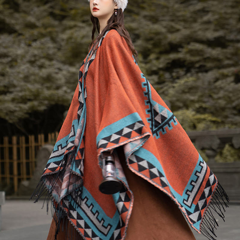 Tactile Knit Geometric Pattern Meditation Tibetan Shawl Wrap