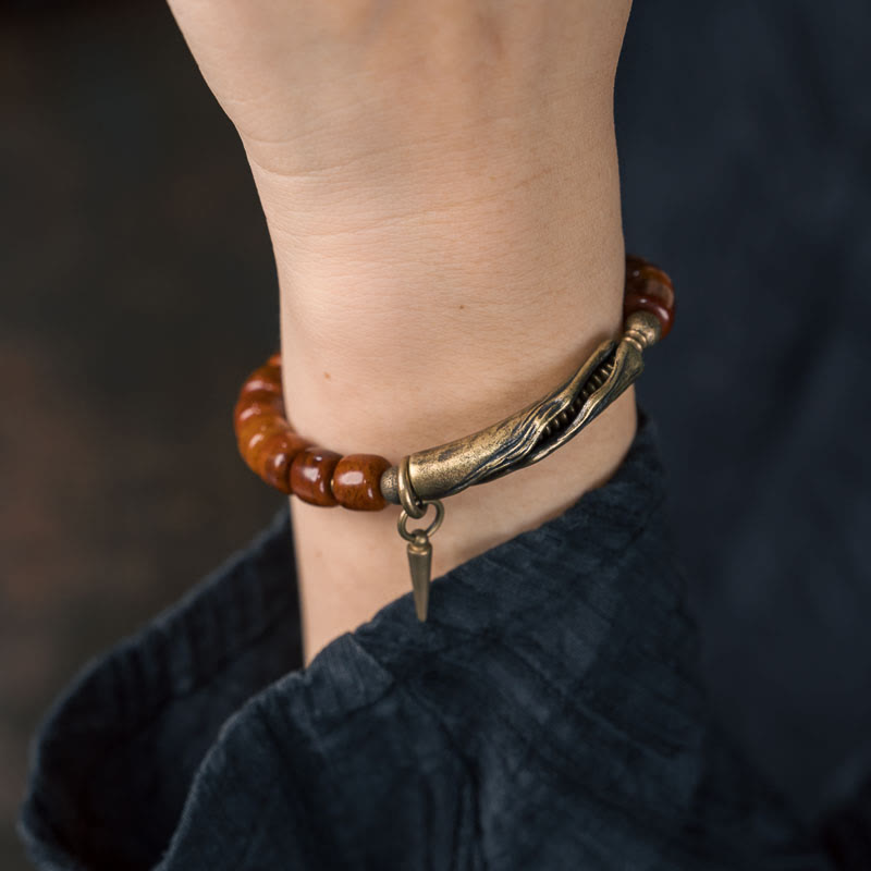 Handmade Bone Beads & Copper Cone Pendant Grounding Bracelet
