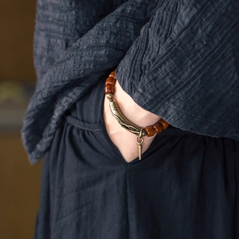Handmade Bone Beads & Copper Cone Pendant Grounding Bracelet