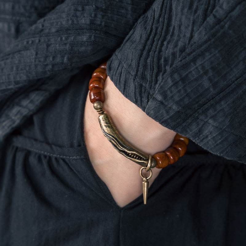 Handmade Bone Beads & Copper Cone Pendant Grounding Bracelet