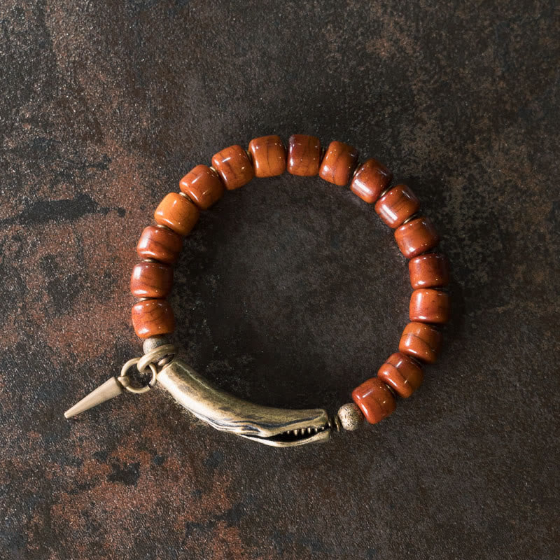 Handmade Bone Beads & Copper Cone Pendant Grounding Bracelet