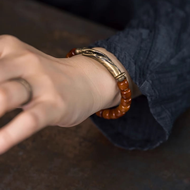 Handmade Bone Beads & Copper Cone Pendant Grounding Bracelet