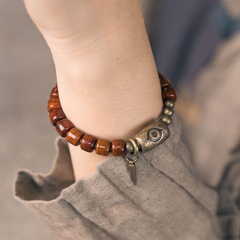 Bone Beads Dzi Shape Copper Cone Pendant Strength Bracelet