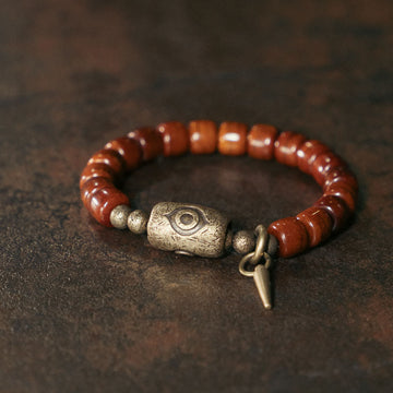 Bone Beads Dzi Shape Copper Cone Pendant Strength Bracelet