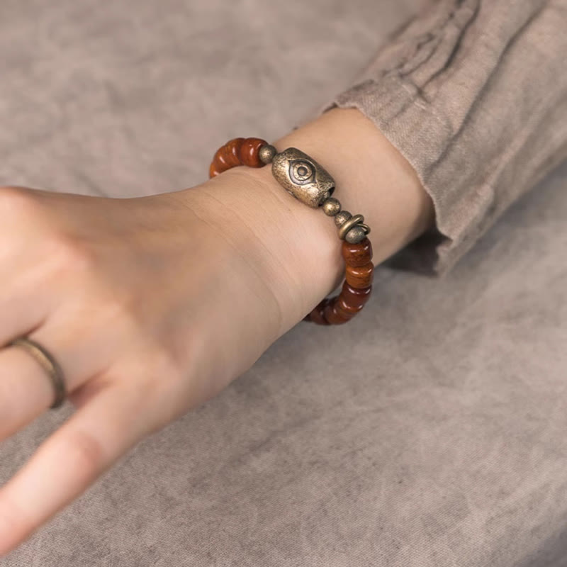 Bone Beads Dzi Shape Copper Cone Pendant Strength Bracelet