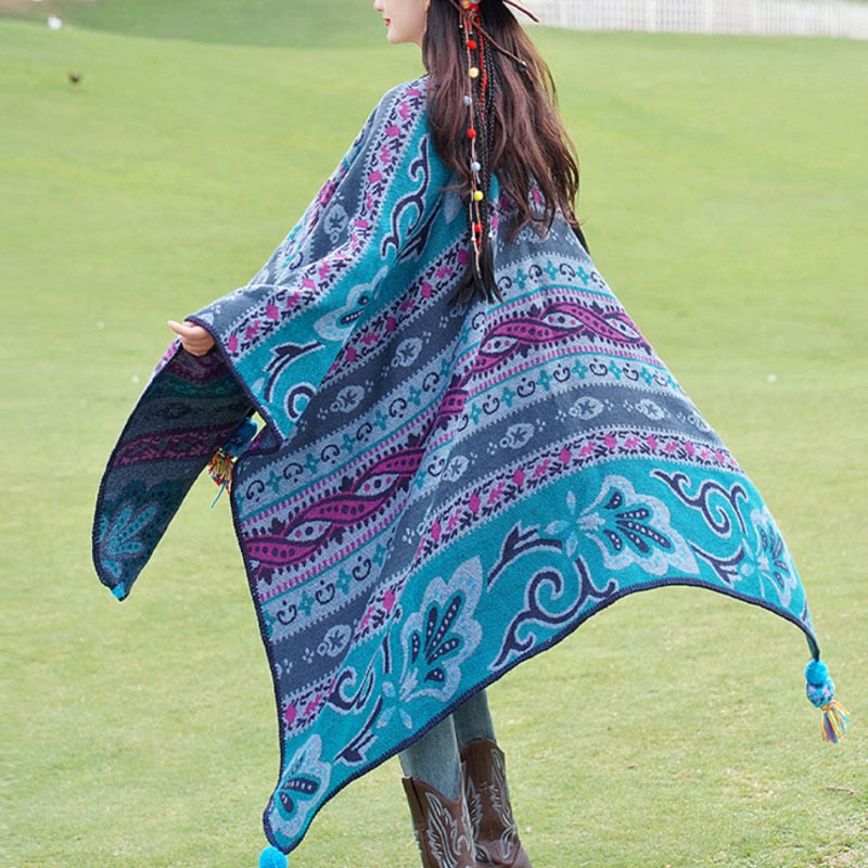 Tibetan Geometric Horizontal Stripe Flowers Pattern Shawl Fall Winter Warm Soft Scarf Wrap
