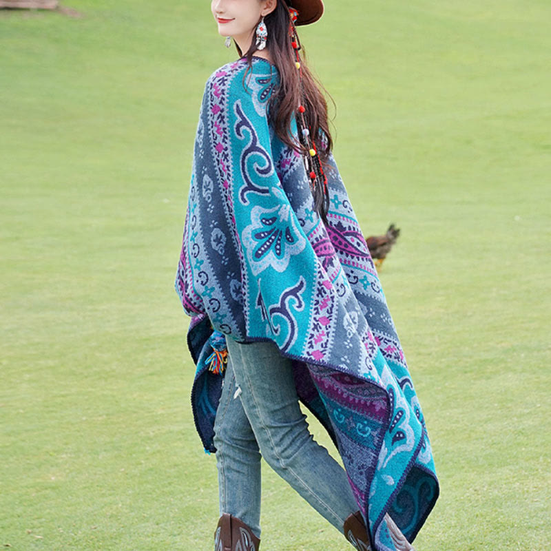Tibetan Geometric Horizontal Stripe Flowers Pattern Shawl Fall Winter Warm Soft Scarf Wrap