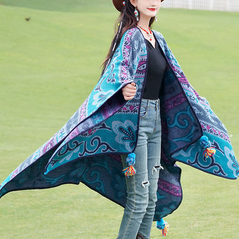 Tibetan Geometric Horizontal Stripe Flowers Pattern Shawl Fall Winter Warm Soft Scarf Wrap