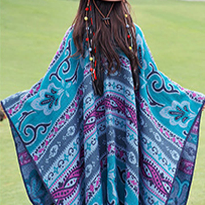 Tibetan Geometric Horizontal Stripe Flowers Pattern Shawl Fall Winter Warm Soft Scarf Wrap