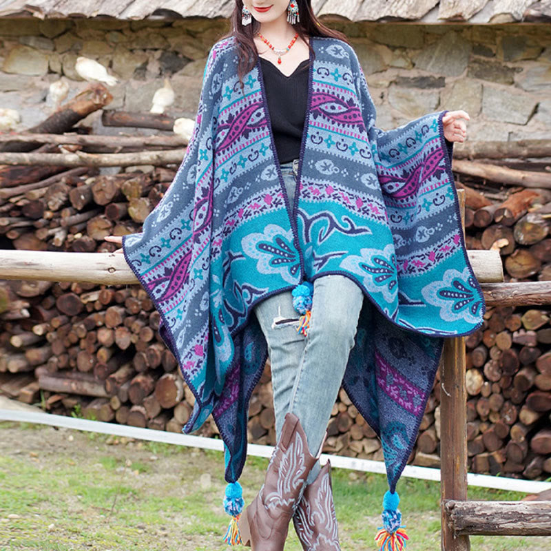 Tibetan Geometric Horizontal Stripe Flowers Pattern Shawl Fall Winter Warm Soft Scarf Wrap