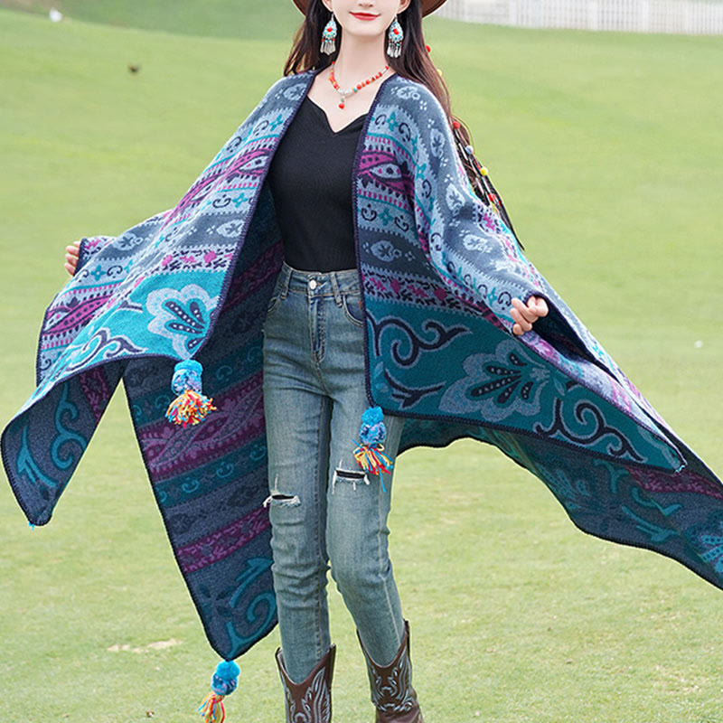Tibetan Geometric Horizontal Stripe Flowers Pattern Shawl Fall Winter Warm Soft Scarf Wrap
