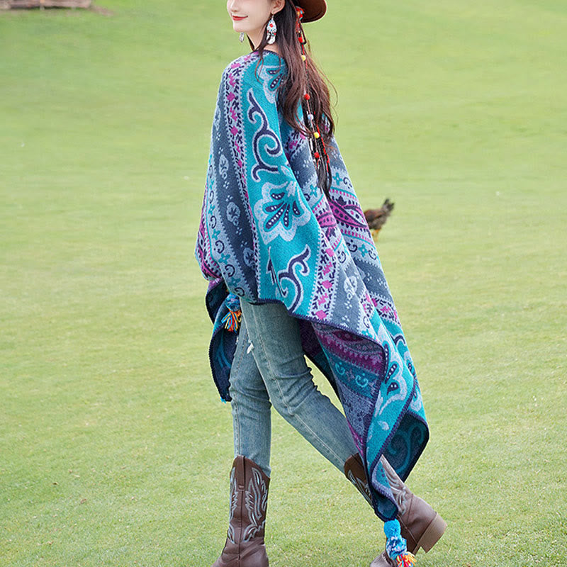 Tibetan Geometric Horizontal Stripe Flowers Pattern Shawl Fall Winter Warm Soft Scarf Wrap