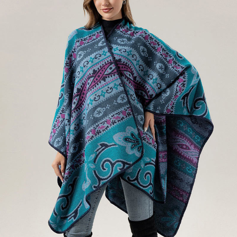 Tibetan Geometric Horizontal Stripe Flowers Pattern Shawl Fall Winter Warm Soft Scarf Wrap