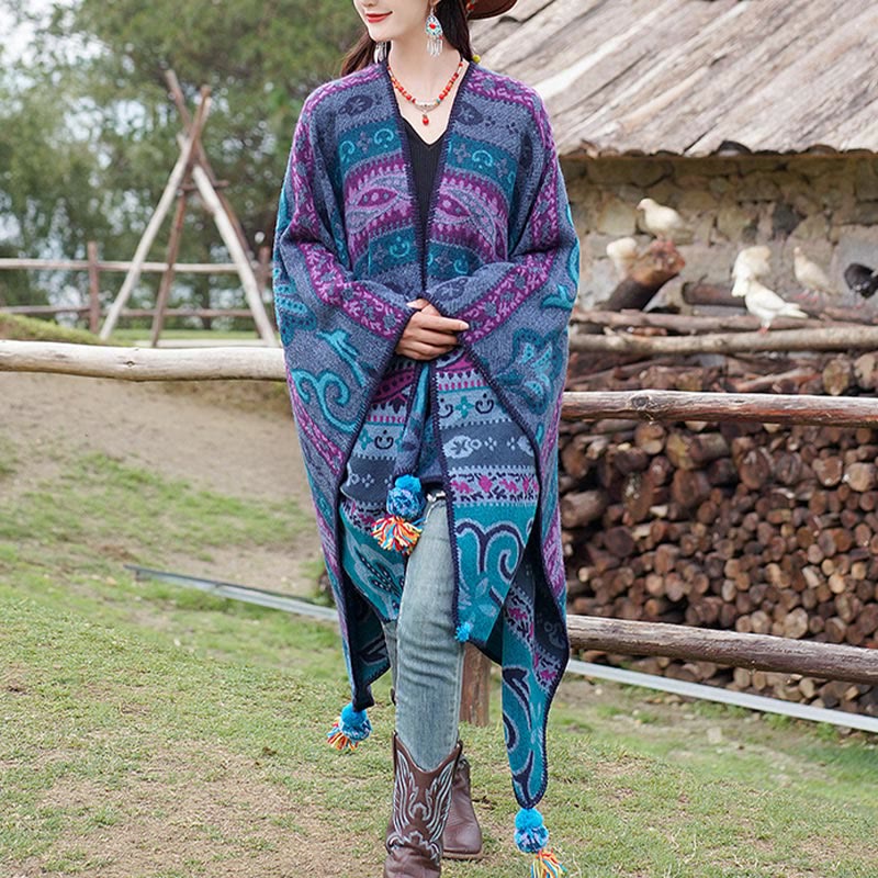 Tibetan Geometric Horizontal Stripe Flowers Pattern Shawl Fall Winter Warm Soft Scarf Wrap