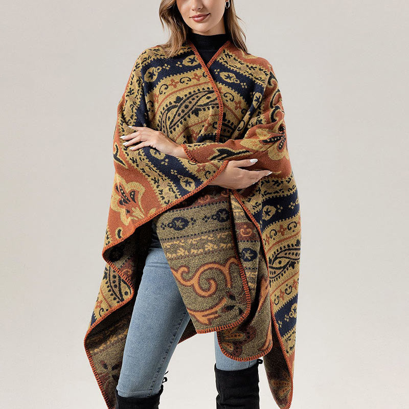 Tibetan Geometric Horizontal Stripe Flowers Pattern Shawl Fall Winter Warm Soft Scarf Wrap