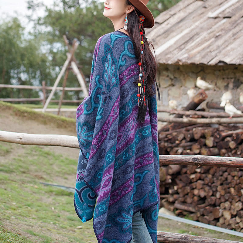 Tibetan Geometric Horizontal Stripe Flowers Pattern Shawl Fall Winter Warm Soft Scarf Wrap