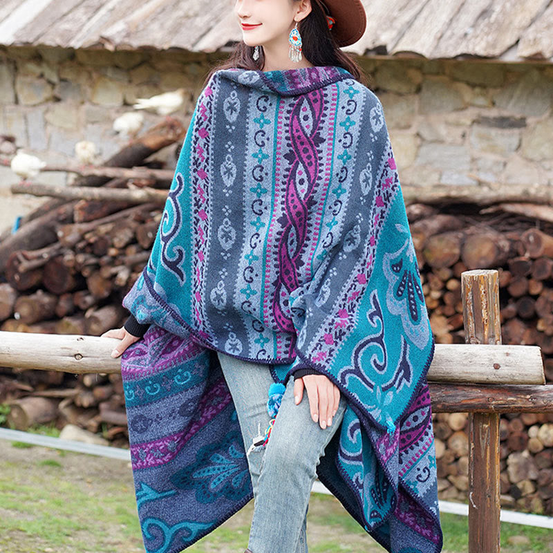 Tibetan Geometric Horizontal Stripe Flowers Pattern Shawl Fall Winter Warm Soft Scarf Wrap