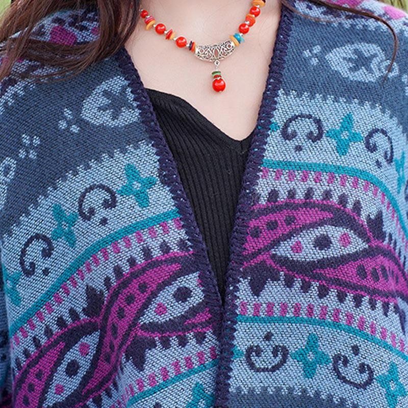 Tibetan Geometric Horizontal Stripe Flowers Pattern Shawl Fall Winter Warm Soft Scarf Wrap