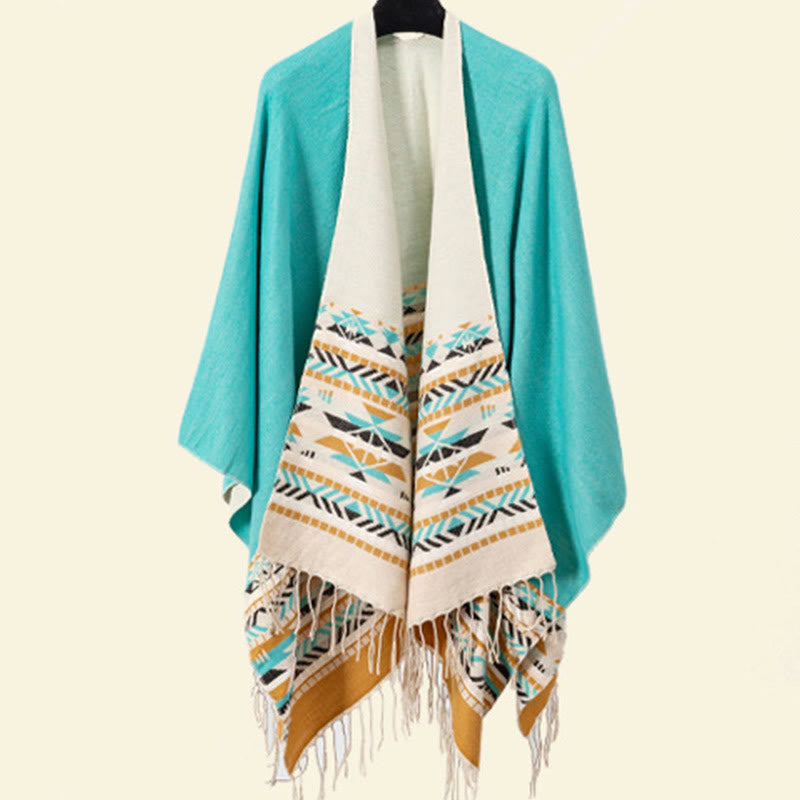 Tibetan Geometric Rhombus Pattern Tassels Shawl Fall Winter Warm Cozy Scarf Wrap