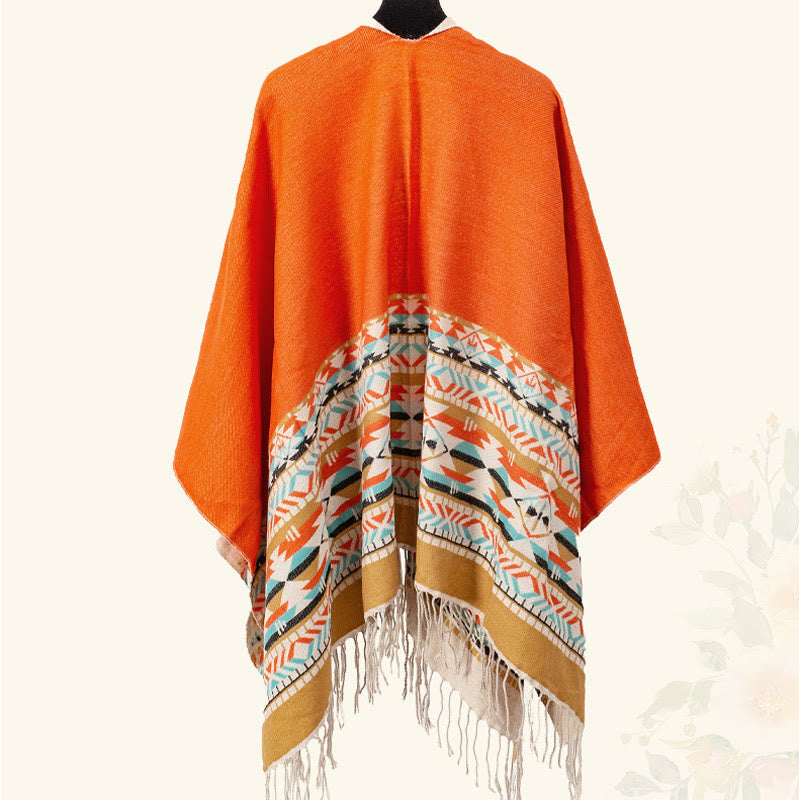Tibetan Geometric Rhombus Pattern Tassels Shawl Fall Winter Warm Cozy Scarf Wrap