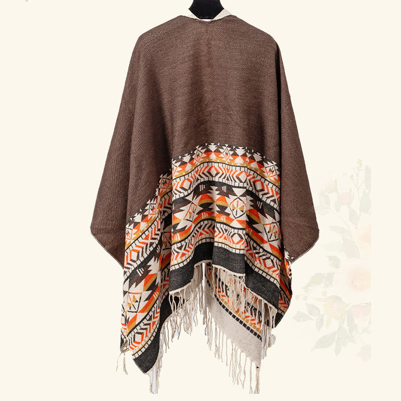 Tibetan Geometric Rhombus Pattern Tassels Shawl Fall Winter Warm Cozy Scarf Wrap