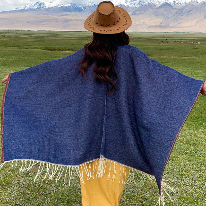 Tibetan Geometric Round Mandala Pattern Tassels Shawl Fall Winter Cozy Scarf Wrap With Pockets