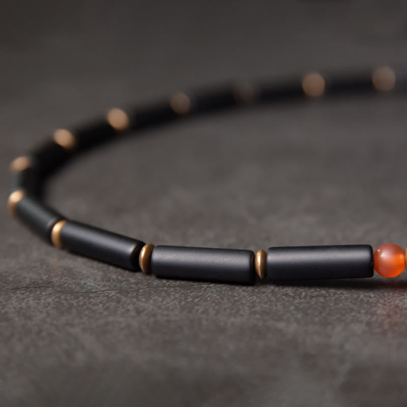 Black Onyx Copper Dzi Bead Cone Pendant Double Wrap Protection Bracelet