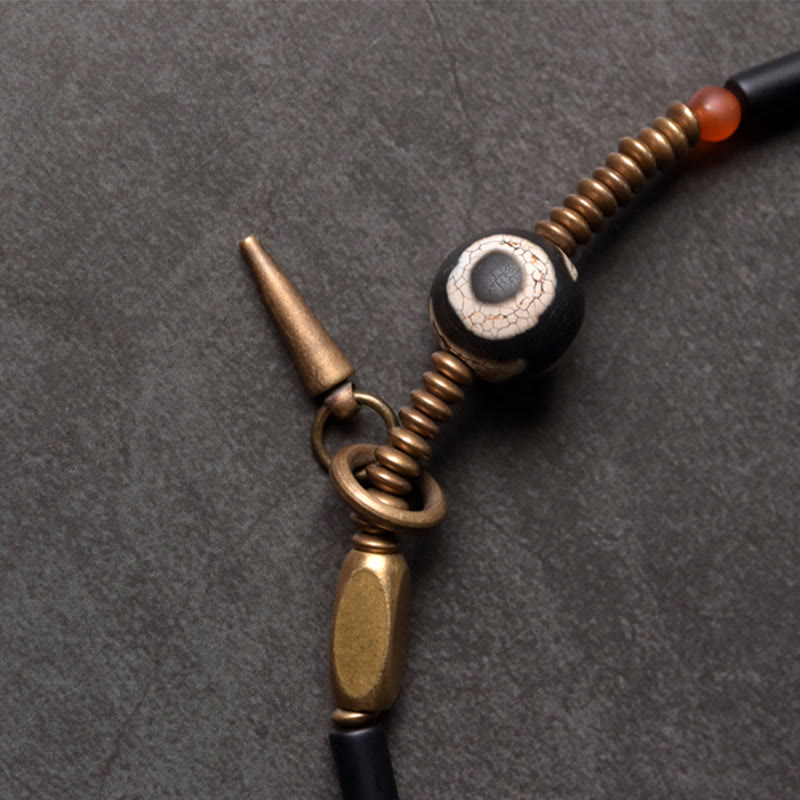 Black Onyx Copper Dzi Bead Cone Pendant Double Wrap Protection Bracelet