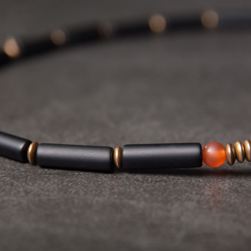 Black Onyx Copper Dzi Bead Cone Pendant Double Wrap Protection Bracelet