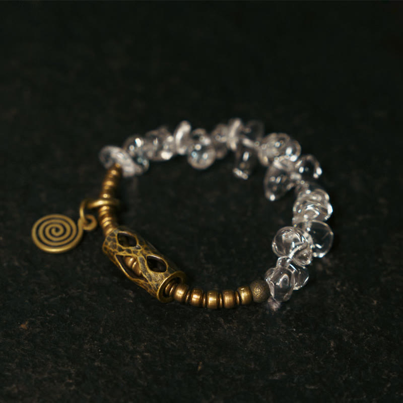 Minimalist Raw Clear Quartz and Polished Copper Irregular Bead Bracelet