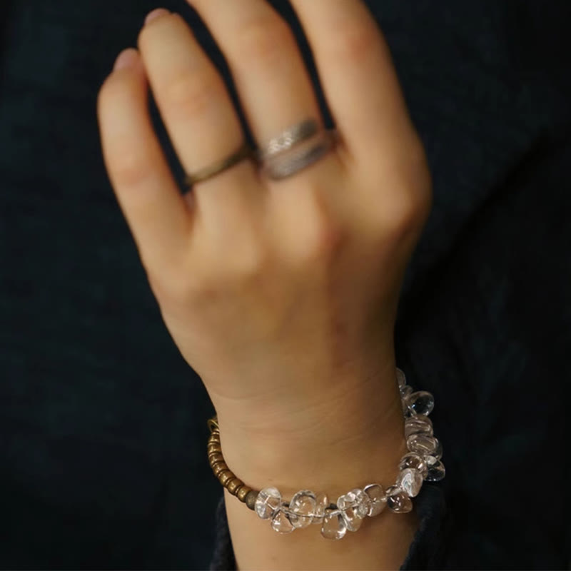 Minimalist Raw Clear Quartz and Polished Copper Irregular Bead Bracelet