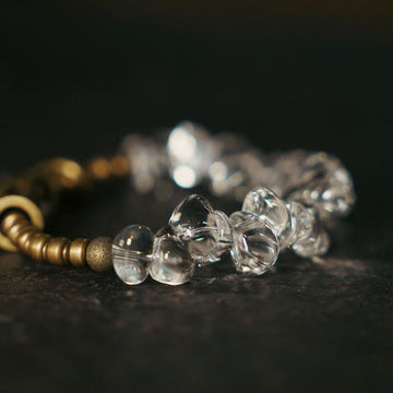 Minimalist Raw Clear Quartz and Polished Copper Irregular Bead Bracelet