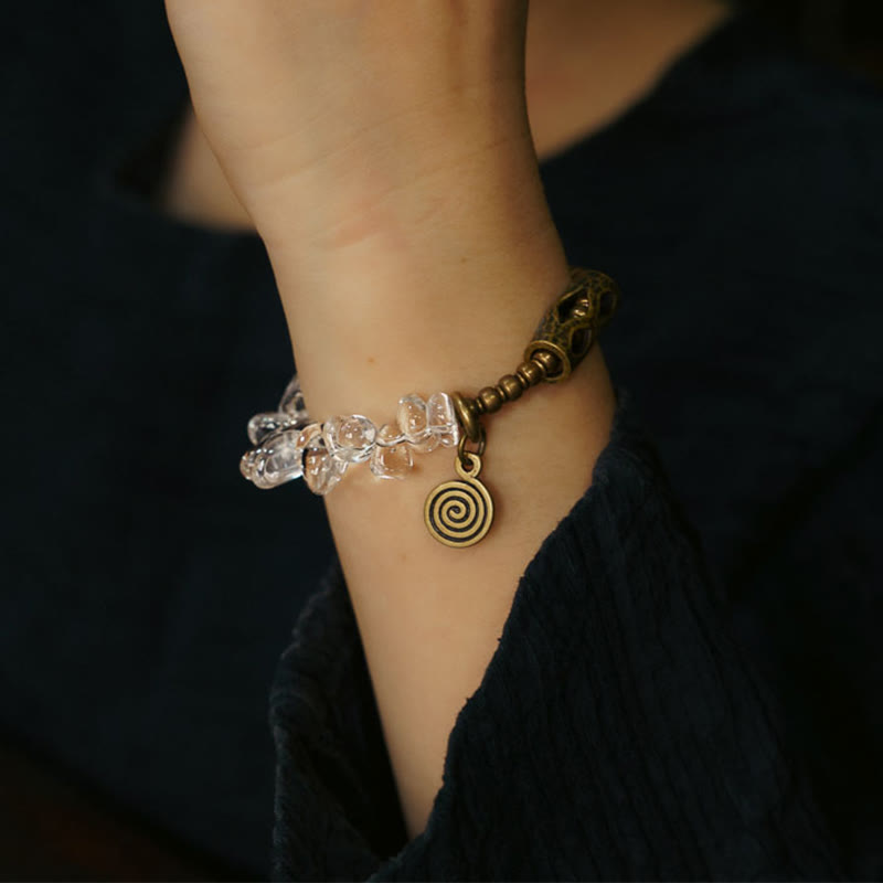 Minimalist Raw Clear Quartz and Polished Copper Irregular Bead Bracelet