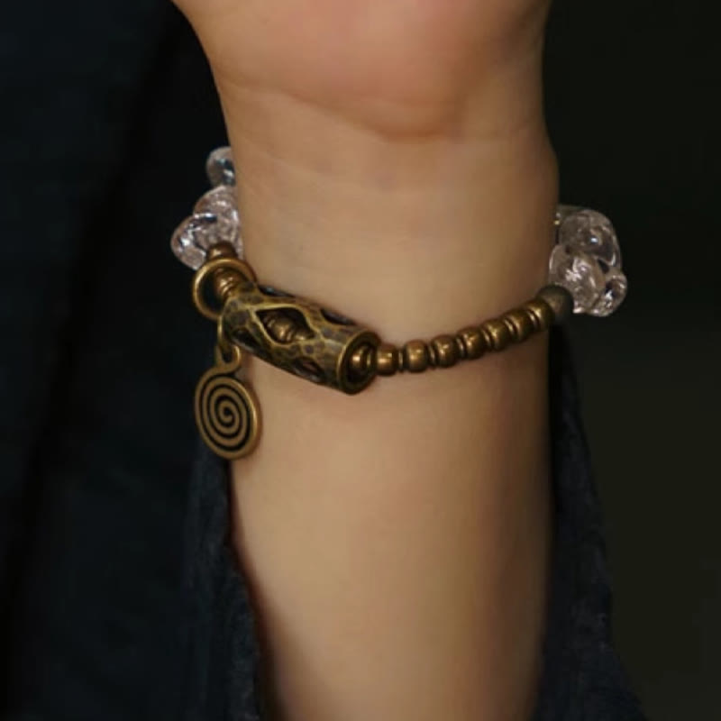 Minimalist Raw Clear Quartz and Polished Copper Irregular Bead Bracelet