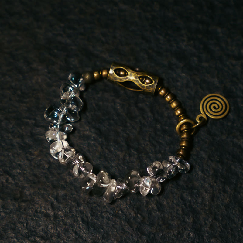 Minimalist Raw Clear Quartz and Polished Copper Irregular Bead Bracelet