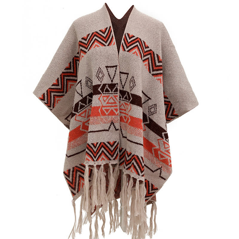 Tibetan Wave Stripe Geometry Tassels Shawl Fall Winter Cozy Scarf Wrap