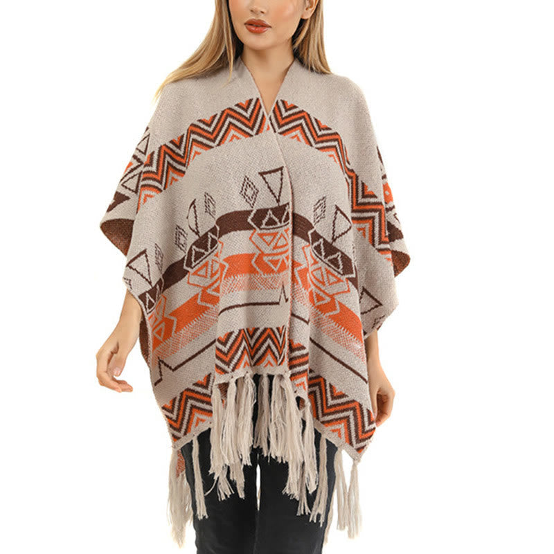 Tibetan Wave Stripe Geometry Tassels Shawl Fall Winter Cozy Scarf Wrap