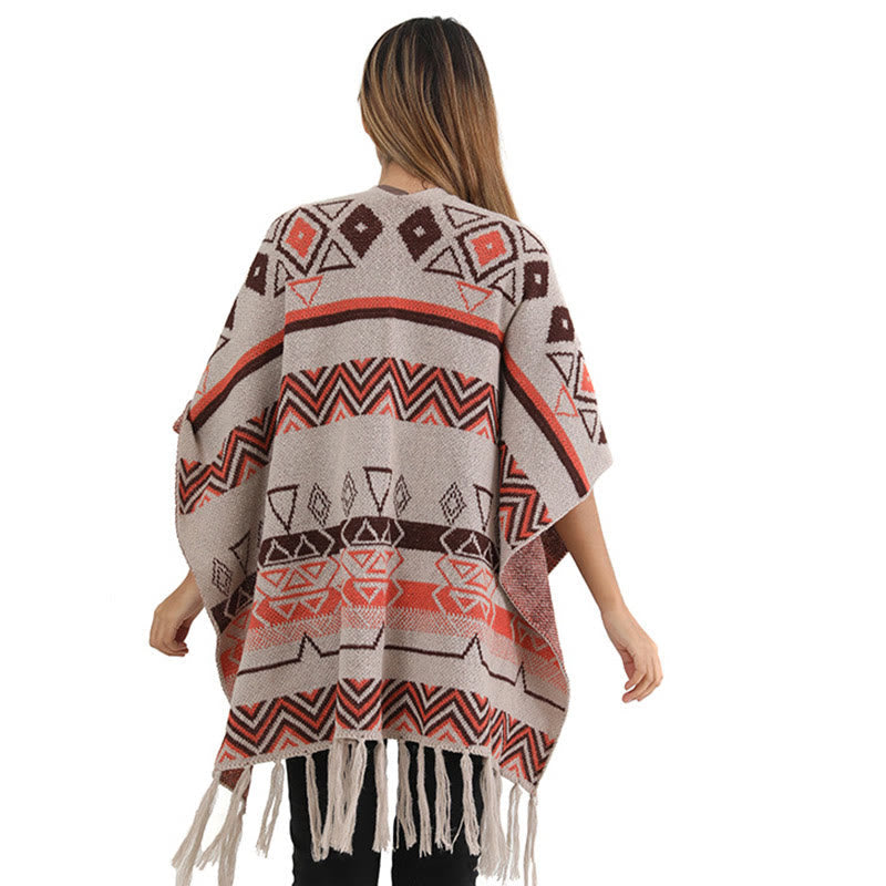 Tibetan Wave Stripe Geometry Tassels Shawl Fall Winter Cozy Scarf Wrap