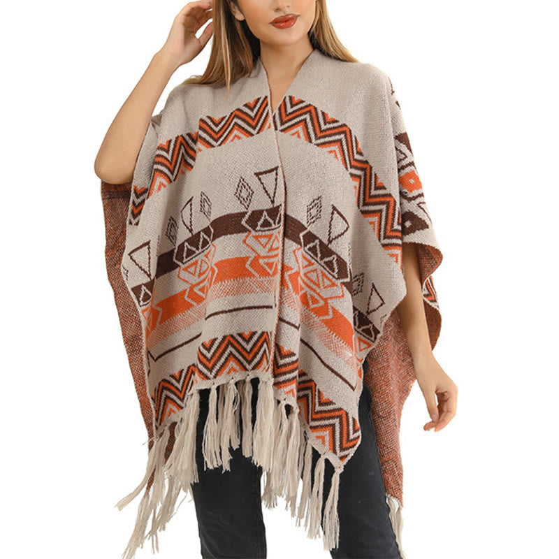 Tibetan Wave Stripe Geometry Tassels Shawl Fall Winter Cozy Scarf Wrap