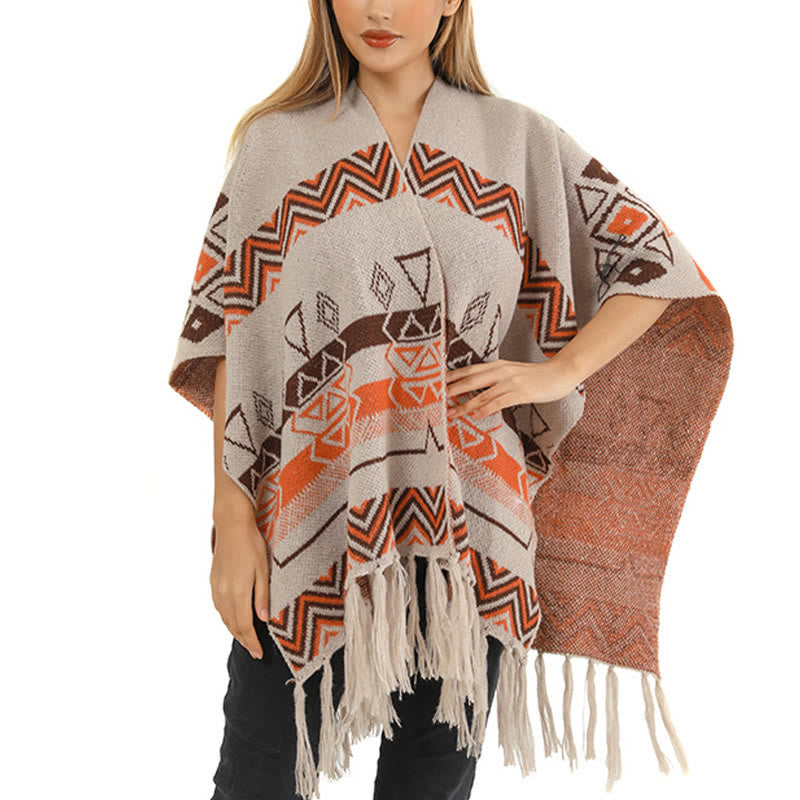Tibetan Wave Stripe Geometry Tassels Shawl Fall Winter Cozy Scarf Wrap