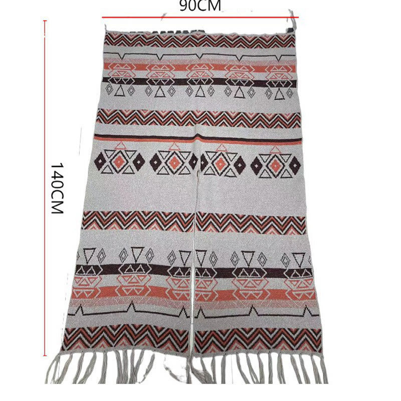 Tibetan Wave Stripe Geometry Tassels Shawl Fall Winter Cozy Scarf Wrap