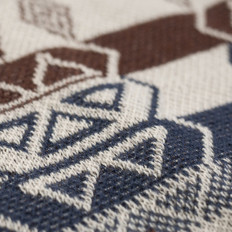 Tibetan Wave Stripe Geometry Tassels Shawl Fall Winter Cozy Scarf Wrap