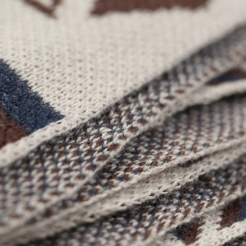 Tibetan Wave Stripe Geometry Tassels Shawl Fall Winter Cozy Scarf Wrap