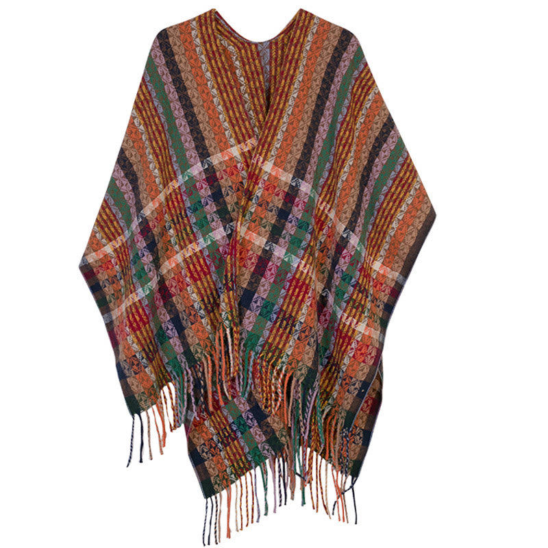 Tibetan Colorful Stripe Geometry Tassels Shawl Fall Winter Soft Scarf Wrap