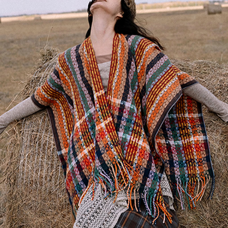 Tibetan Colorful Stripe Geometry Tassels Shawl Fall Winter Soft Scarf Wrap
