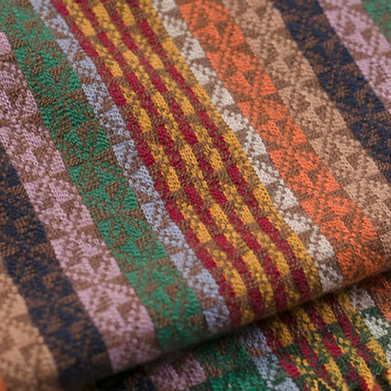 Tibetan Colorful Stripe Geometry Tassels Shawl Fall Winter Soft Scarf Wrap
