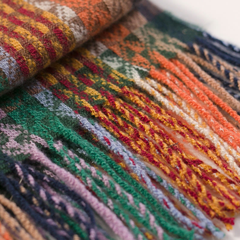 Tibetan Colorful Stripe Geometry Tassels Shawl Fall Winter Soft Scarf Wrap